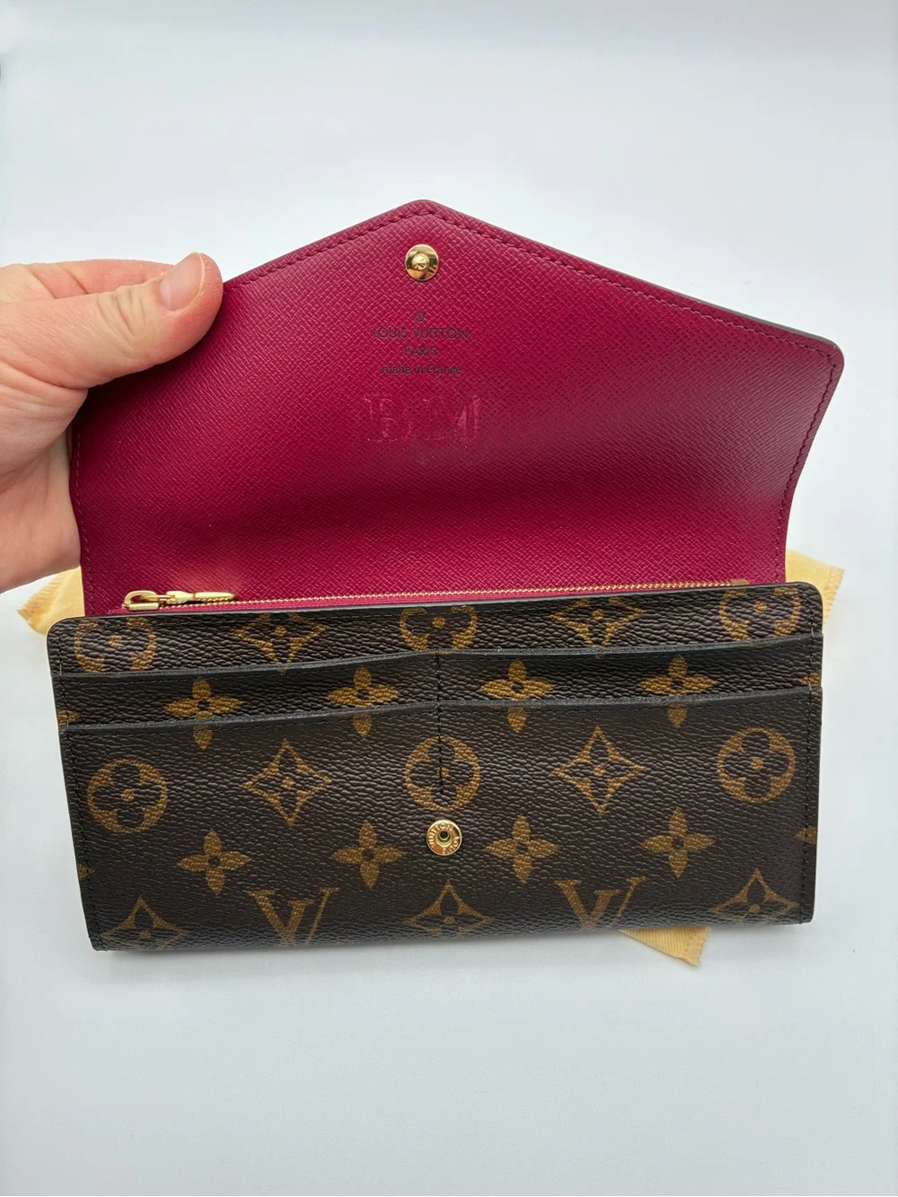 Louis Vuitton Monogram Canvas Sarah envelope style Wallet with pink interior